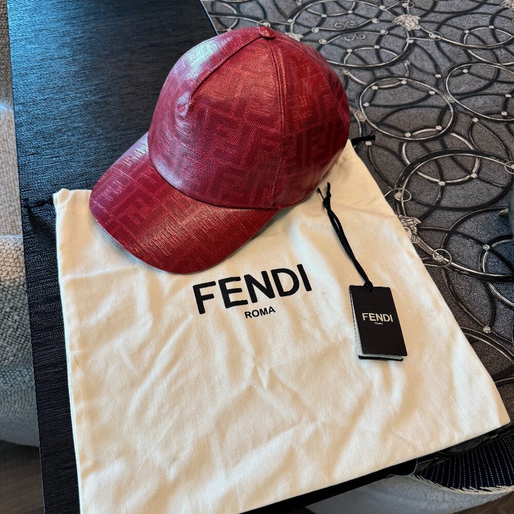 BRAND NEW WITH TAGS FENDI RED GLAZED FF ZUCCA MONOGRAM HAT BASEBALL BALL CAP